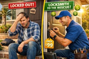 professional locksmith unlocking residential door in Hawthorne CA showing locksmith service cost and pricing guide