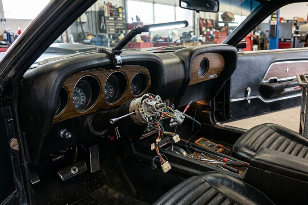 Disassembled steering column for ignition work