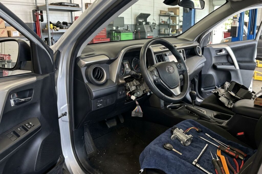 Garage setting, car ignition repair